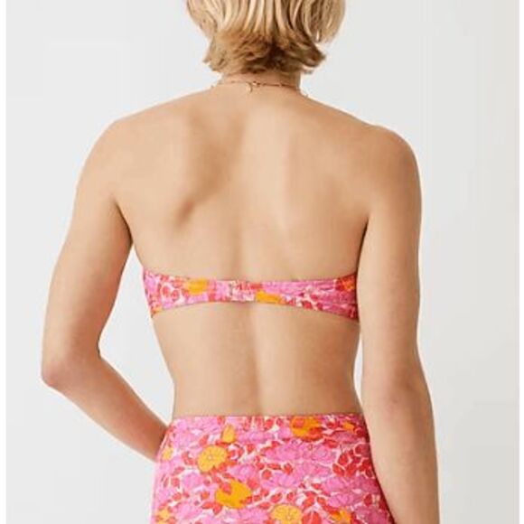 J Crew NWT size 2XL O-ring bandeau bikini top in pink limone print, swim top plu - Picture 2 of 6